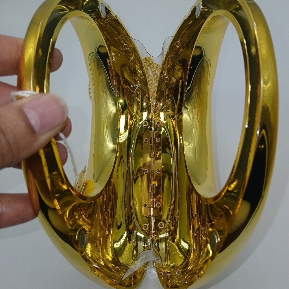 Gold Crescent Shaped Metal Look Acrylic Shoulder Handbag - Picture 3 of 4
